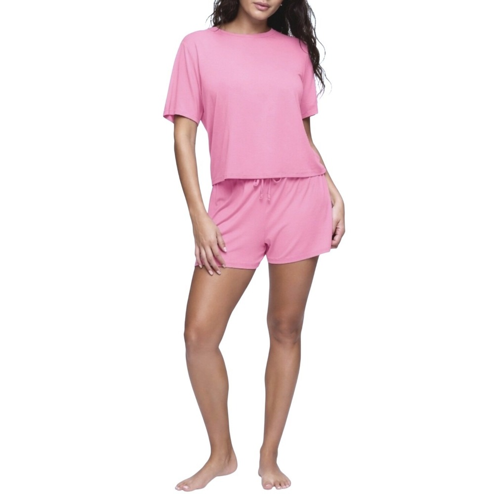 nuuds Pink Short Sleeve Pajama Top and Shorts Set
